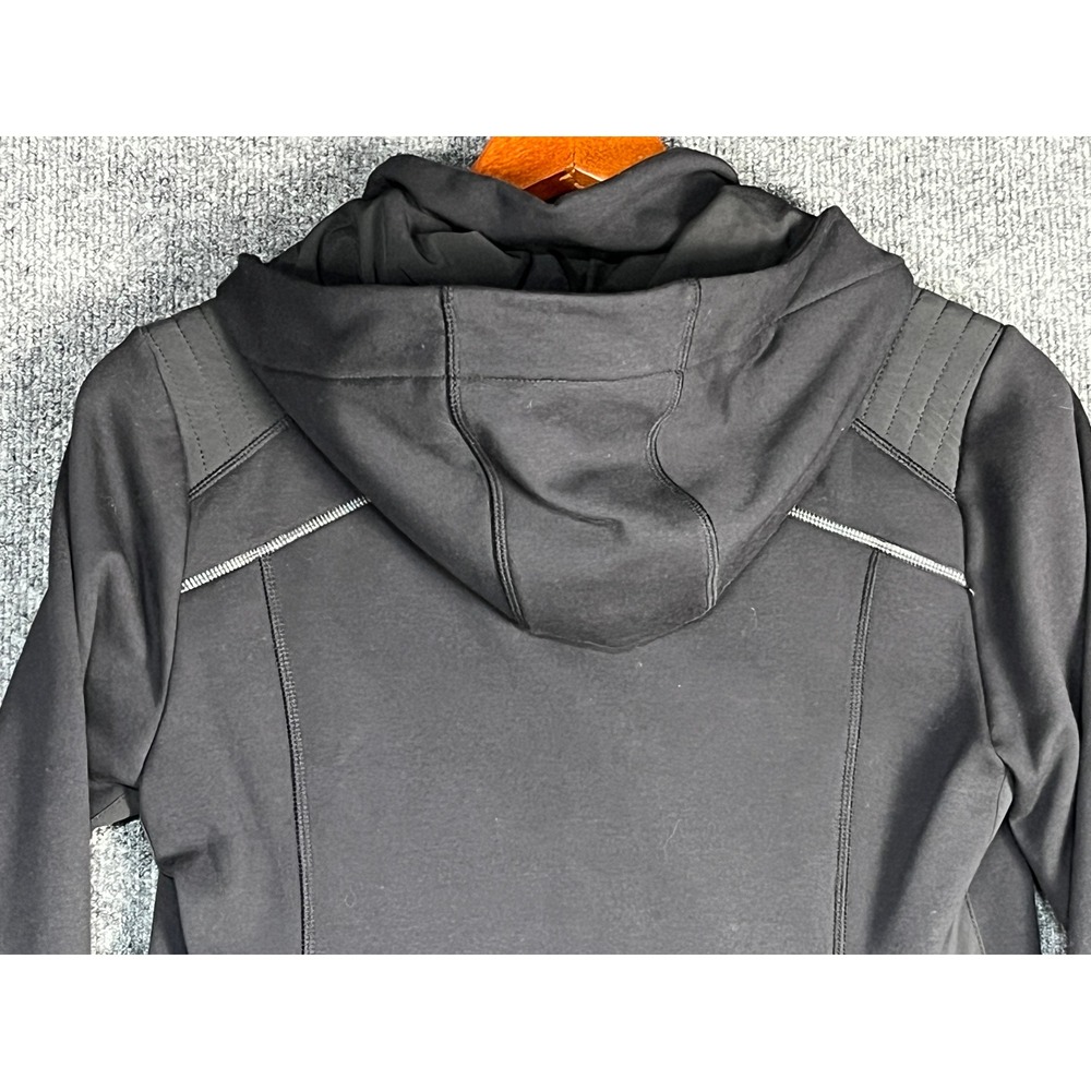 Athleta Womens Black Full Zip Hooded Jacket Reflective Trim Thumbhole Cuff Sz M - Picture 9 of 14